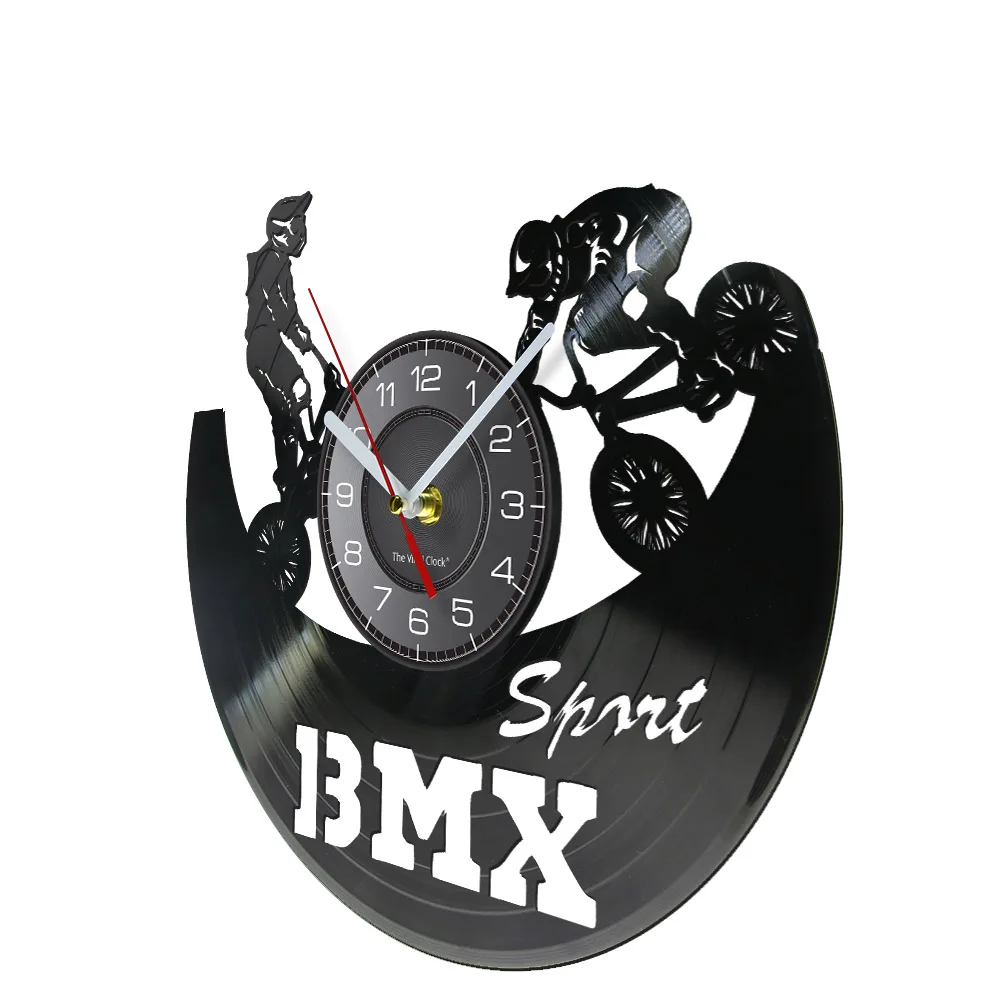 BMX Sport Vinyl LP Record Wall Clock Bicycling Professional Cyclist Watches for Boys Room Decor Freestyle Biking Rider Gift