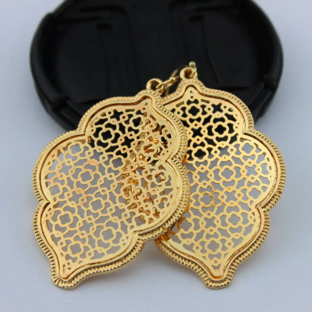 Gold Silver Filigree Quartrefoil Floral Geometric Dangle Earrings Women Classic Moroccan Statement Jewelry Gifts