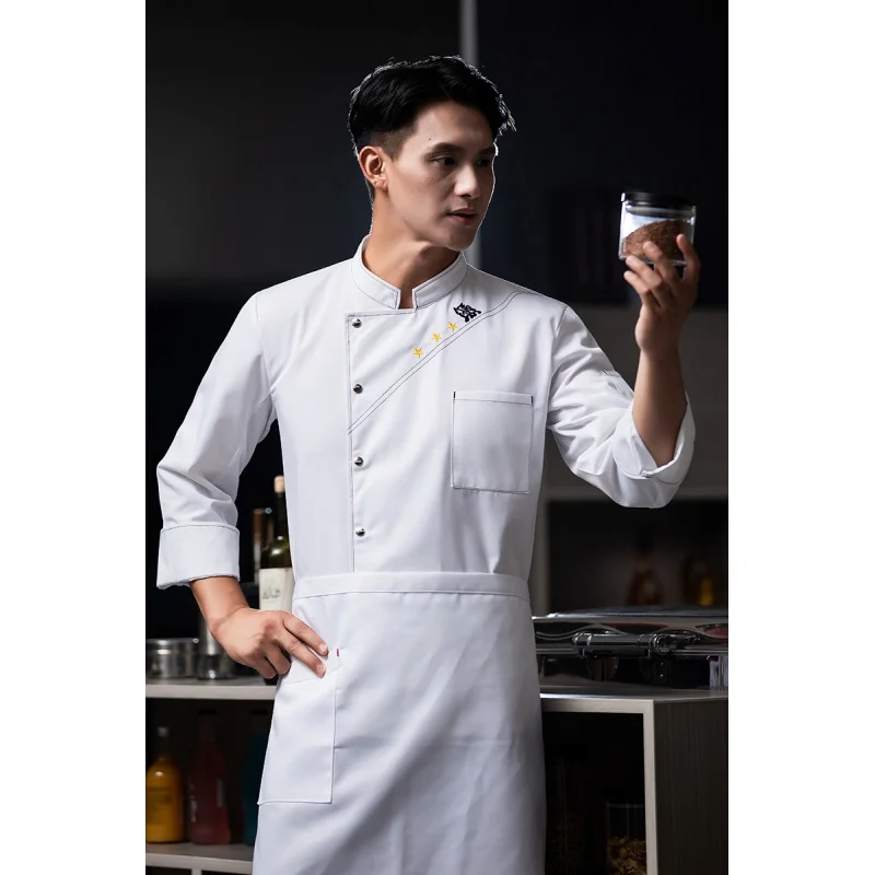 Monos de Chef de manga larga para hombre, uniforme de Chef, ropa de cocina, Catering, restaurante, Hotel, ropa de trabajo, cantina, Otoño e Invierno