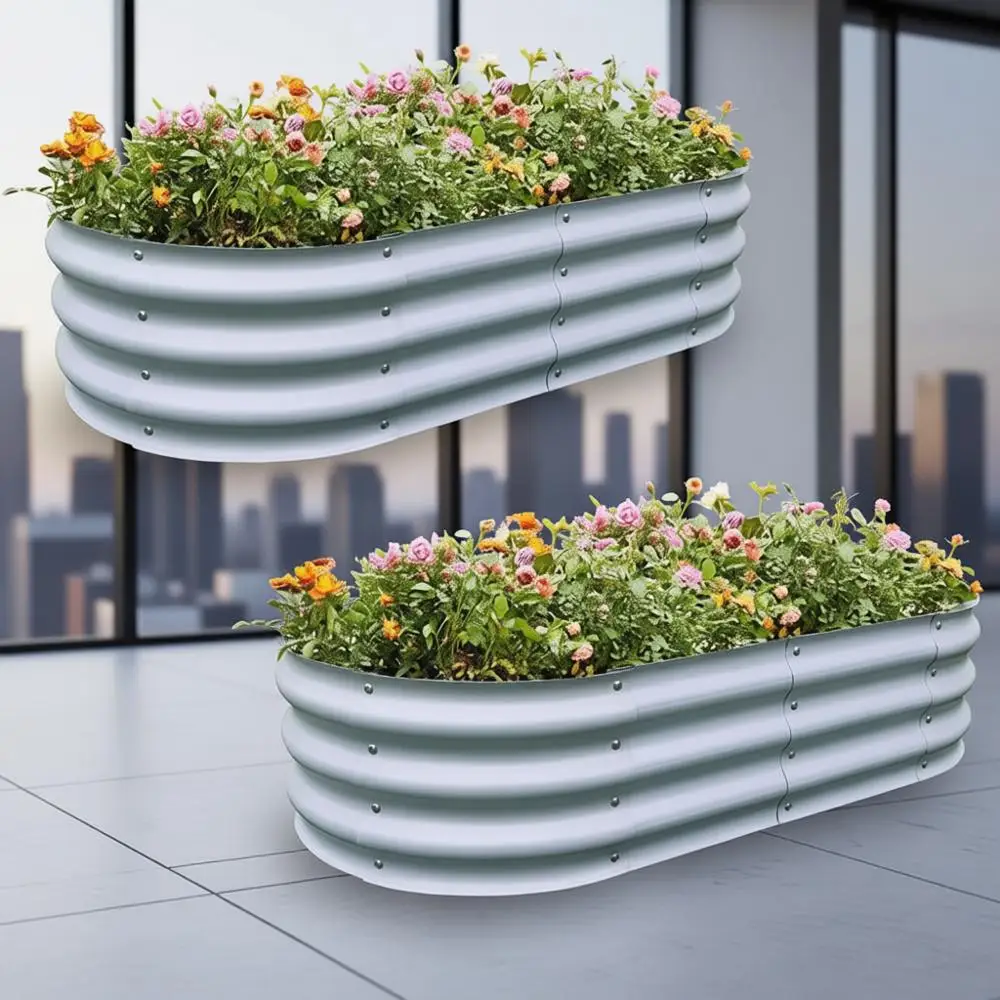 

2 Pack Galvanized Raised Garden Beds, Lightweight Outdoor Planter Boxes, Easy Assembly, Ideal for Large Gardens and Vegetables,