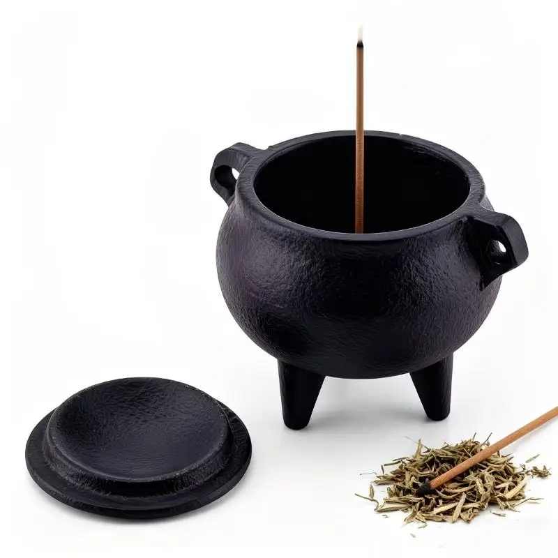 【S】Mini Cast Iron Sandalwood Incense Holder Sage Smudge Pot Burner Home Decor Suitable For Meditation Yoga Halloween