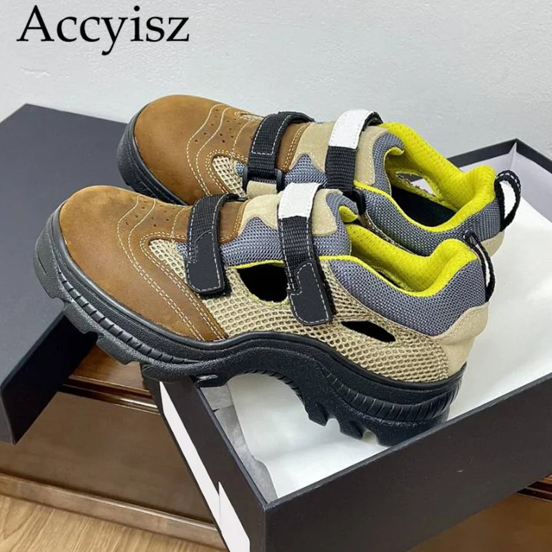 

2024 Spring New Suede Splicing Thick Bottom Mesh Breathable Sneakers Casual Versatile Fashion Holiday Walking Shoes Neutral