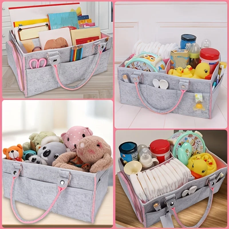 

Baby Diaper Caddy Organizer for Changing Table Nursery Storage Bin Basket with Handle Felt Diaper Organizer for Indoor Outdoor
