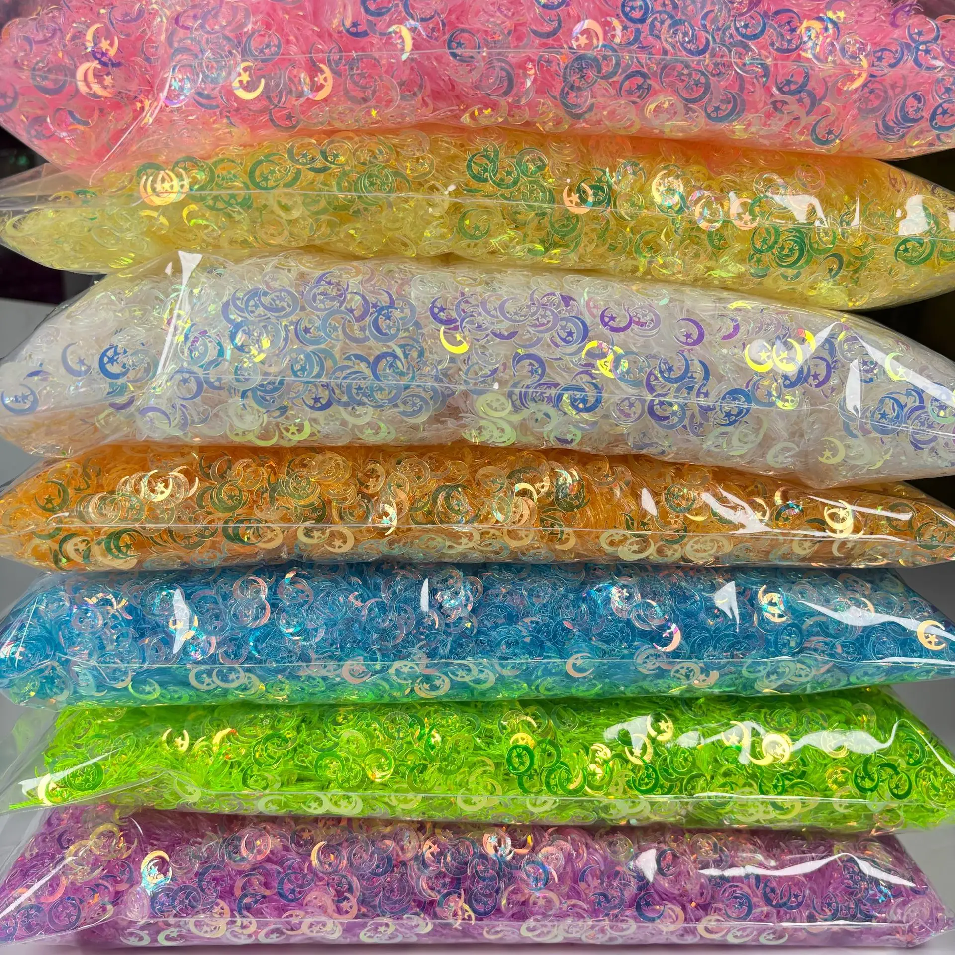 

500g/bag 8mm Gold Iridescent Star Moon Sequins Colorful Glitter Flakes for Phone Case, Resin Slime Fillers DIY Craft Accessories