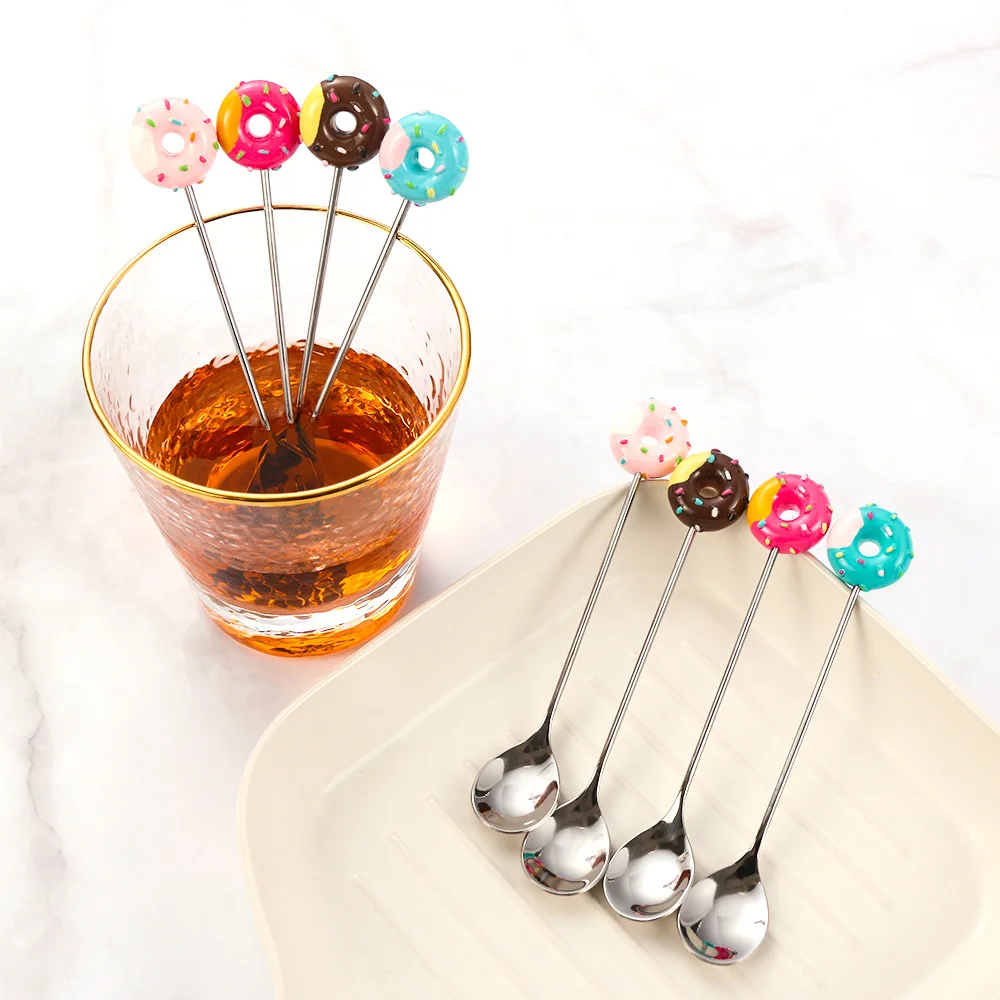 

Donut Cute Stainless Steel Doughnut Dessert Spoon Fork Coffee Ice Cream Candy Kitchen Flatware Baby Kids Dinnerware