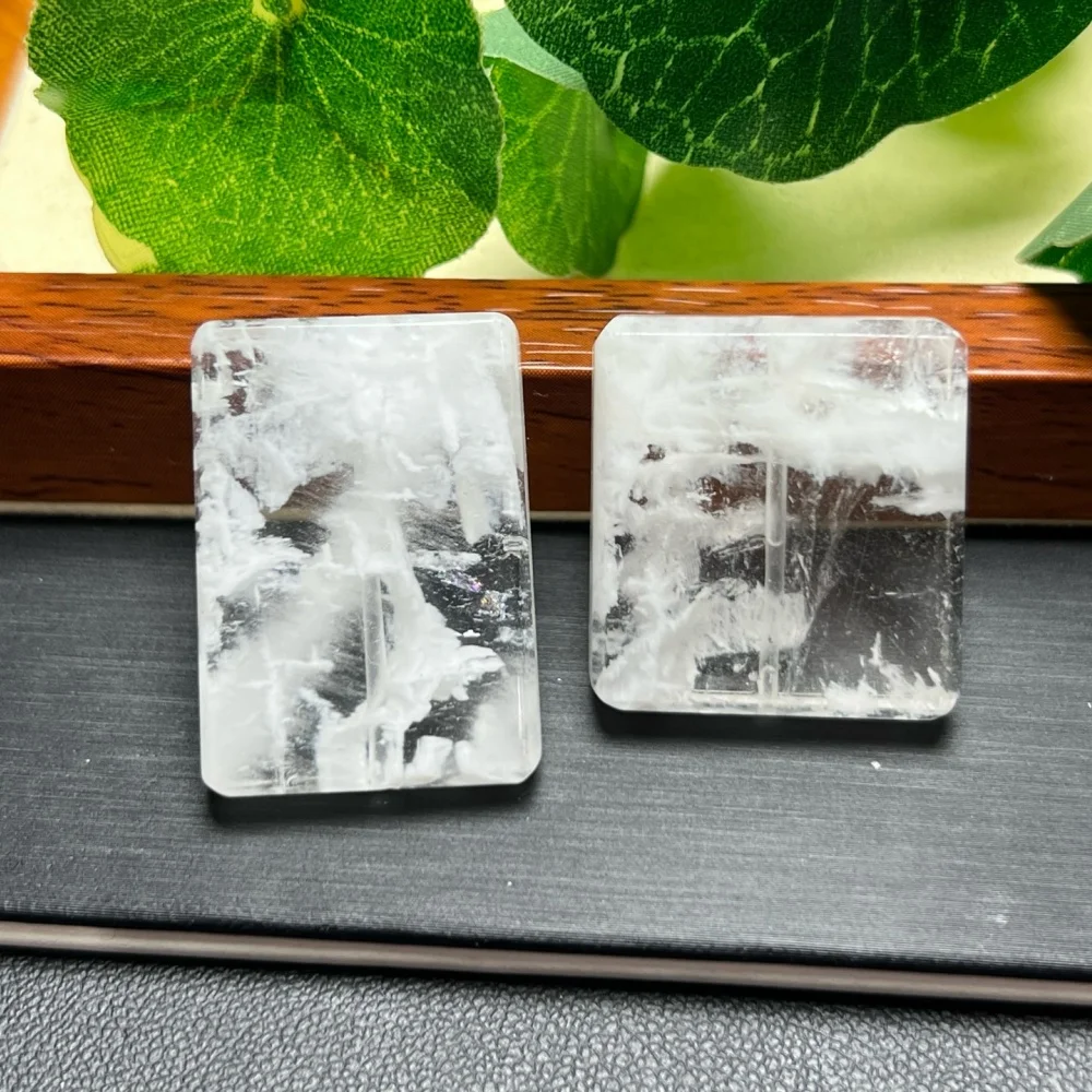 3PCS Natural White Snowflake Garden Quartz Cube Beads Polished Crystal Reiki Healing Jewelry Making Cute Rock Pendant Gift