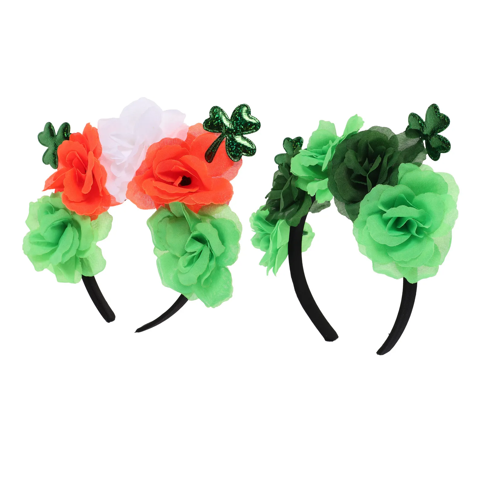 

2Pcs Shamrock Rose Flower Headband for Women Irish Festival Hair Accessory St Patricks Day Costume Party Decoration Festival