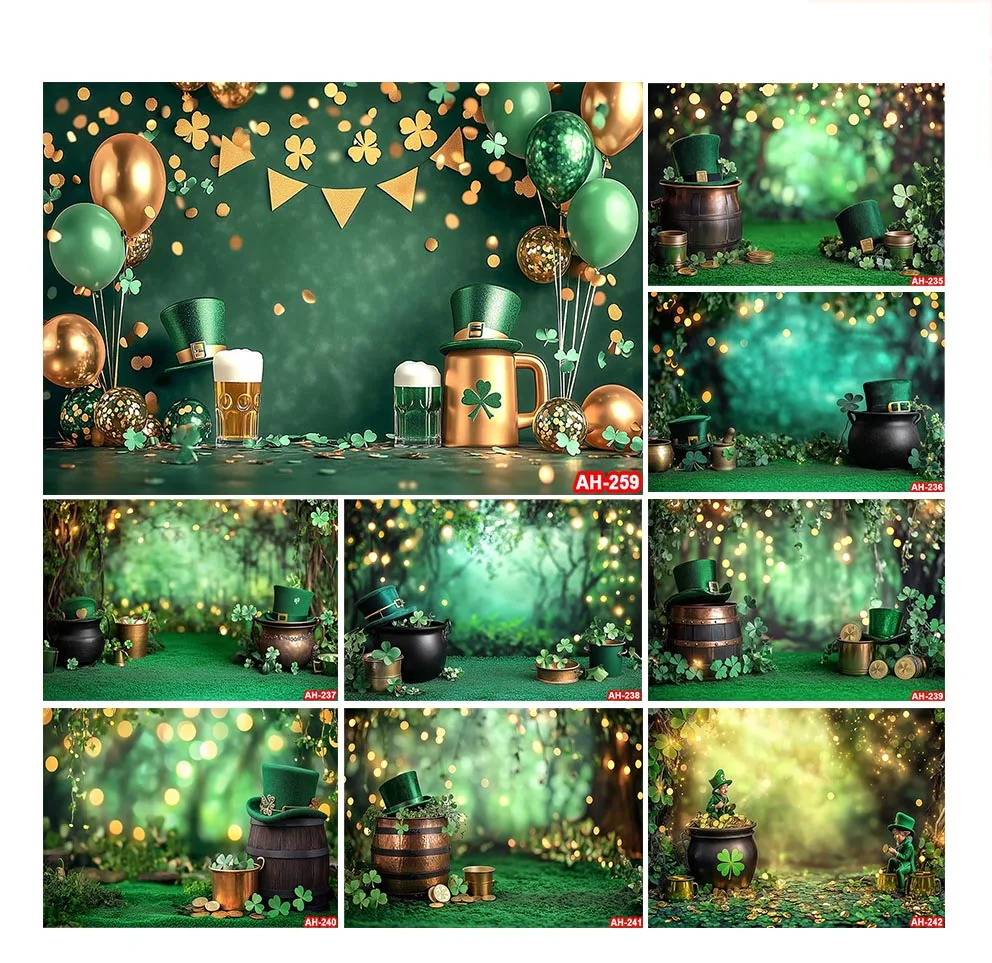 Happy St. Patrick’s Day Backdrop Glitter Bokeh Green Clover Lucky Irish Shamrock Background for Photography Birthday Party