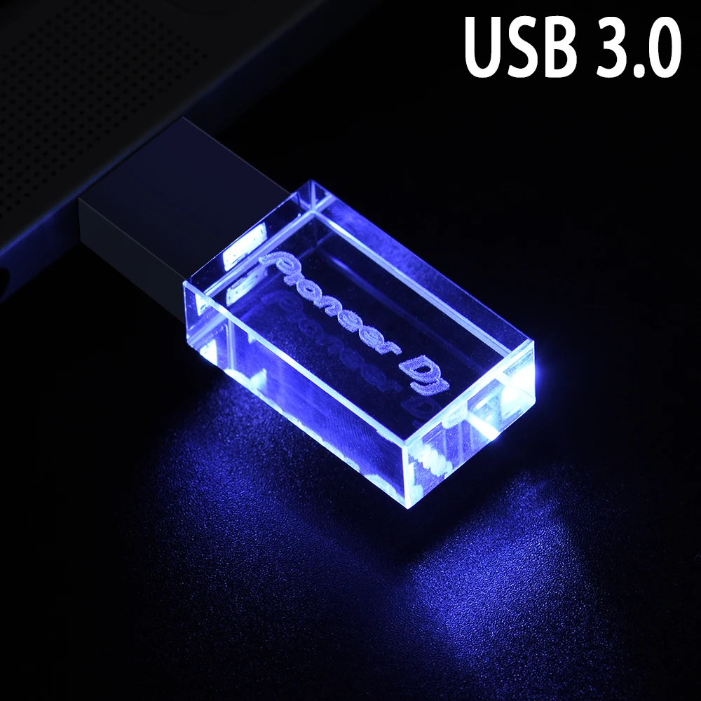 Music USB drive Crystal Pen Drive 128GB LED Lights Flash Drives 64GB Real Capacity Memory Stick 32GB Business Gift U Disk 16GB