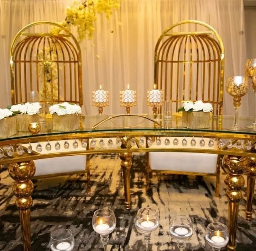 gold stainless steel king throne chair for bride and groom