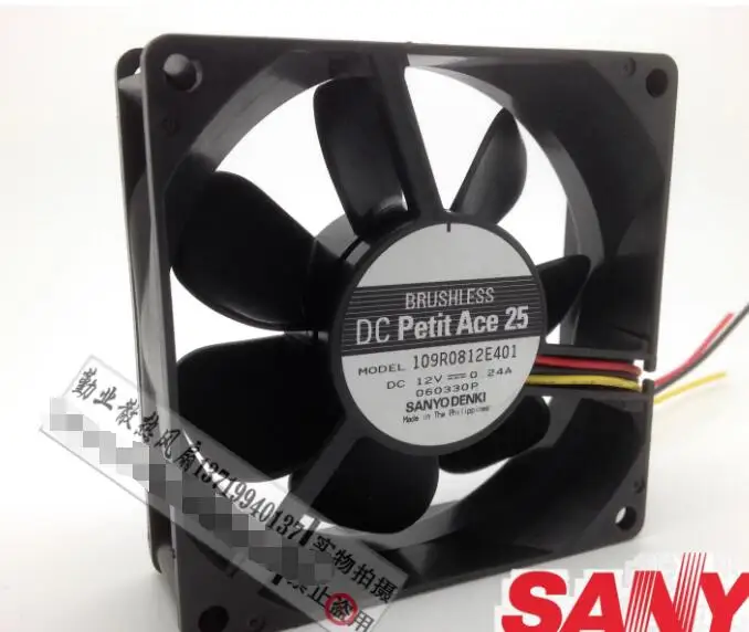 Sanyo Denki 109R0812HE401 DC 12V 0.24A 80x80x25mm 3-Wire Server Cooling Fan