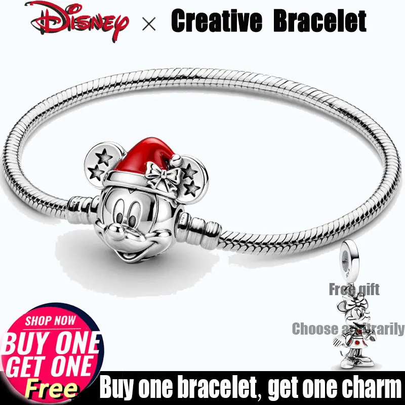 

Disney Mickey Bracelet 925 Sterling Silver cute mickey haed Clasps Original Bracelet For Women Girls christmas Jewelry Gift