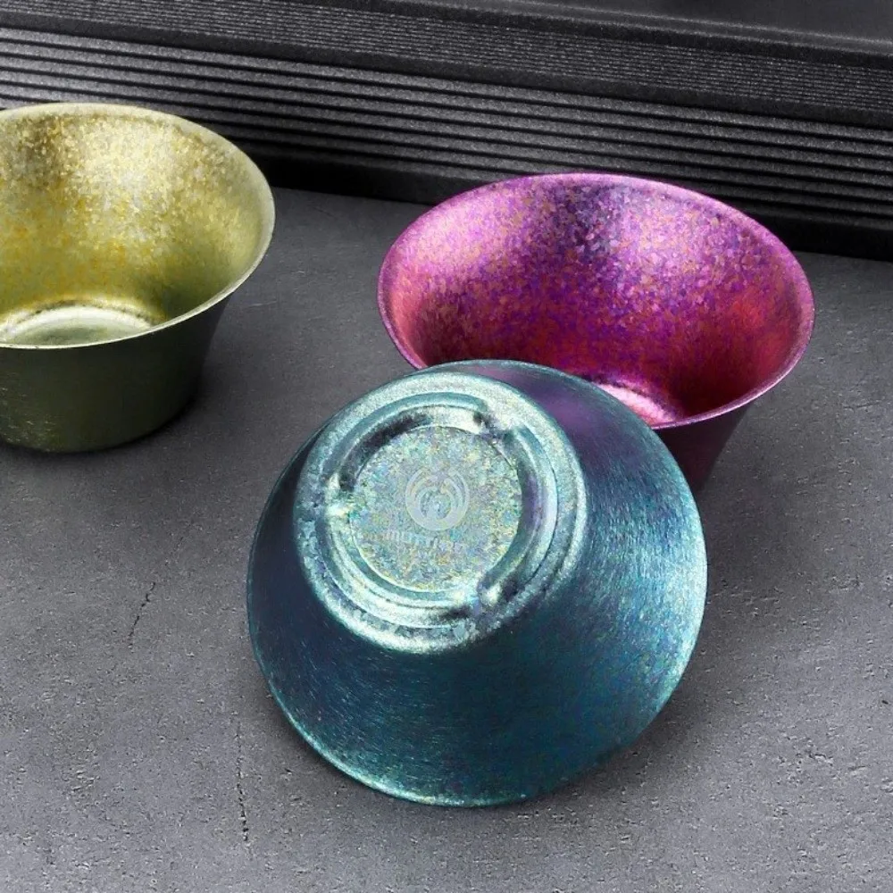 Double Wall Titanium Tea Cup Heat Insulated Crystalline Finish Gongfu Tea Cup Lotus Shape Flared Rim Chinese Tea Cup