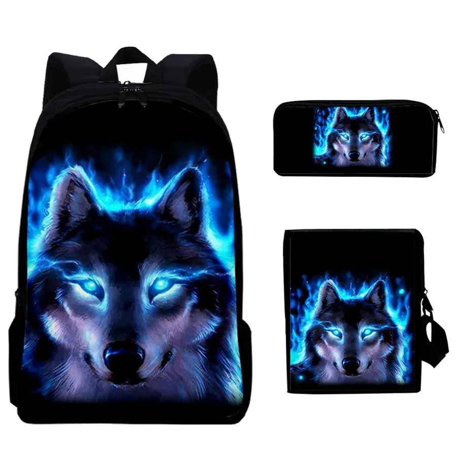 3pcs/Set Tai Chi Wolf Backpack Space Wolf 3D School Bag Sets for Teenager Boys Girls Cartoon Kids Schoolbags Children Mochilas