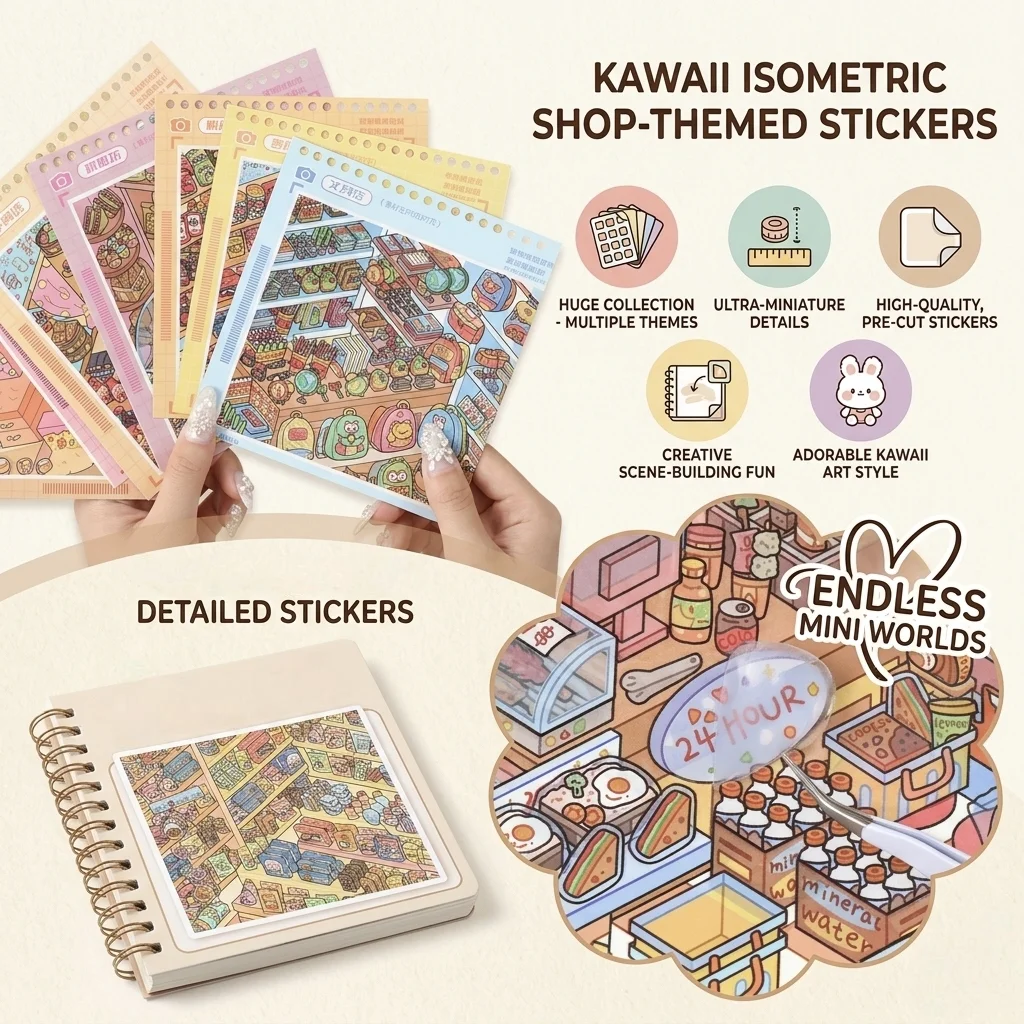 

3D Miniature Supermarket Restocking Sticker Book DIY Quiet Book Snack Beverage Storage Simulation Scene Stickers Kids Toy