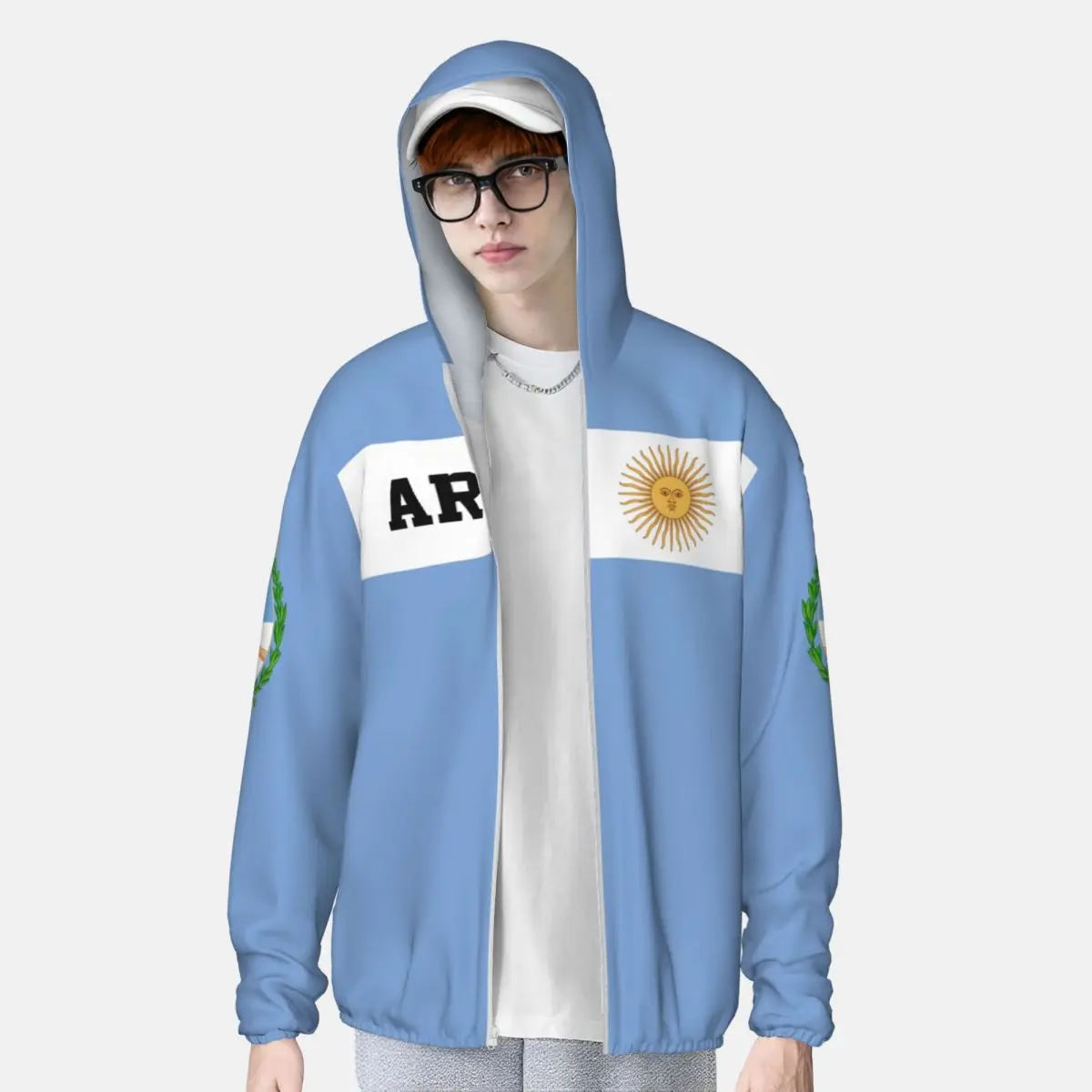 الأرجنتين العلم البوليستر هوديي واقية من الشمس حماية من الشمس الصيد تشغيل الملابس أداء سريع جاف كم طويل مع سحاب #3