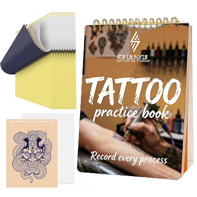 

Tattoo Practice Skin Book and Transfer Paper Kit 10pcs Double Sides Fake Skin 10pcs Tattoo Stencil Paper for Beginners Artists