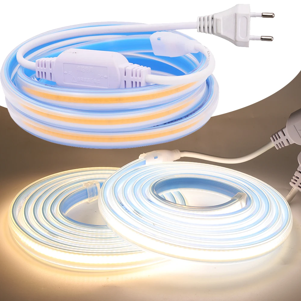 220V COB LED Strip IP67 Waterproof 360LED/m Super Brighter CRI 90 3000K 4000K 6000K Flexible Tape Ribbon Rope LED Light 0.5-17M