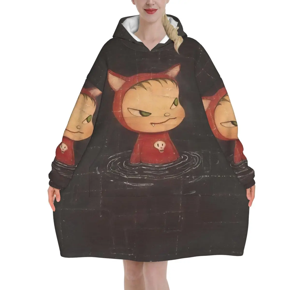 Yoshitomo Nara Wearable Blanket Hoodie for Women Men Warm Cozy Oversize Blanket Sweatshirt Thick Fleece Hooded Blanket