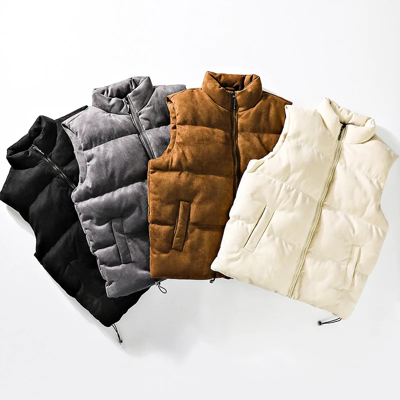 

Autumn and Winter Couples Loose Suede Vest Men Thick and Warm Standing Collar Cotton Vest Coat Men Windproof Waterproof Vests