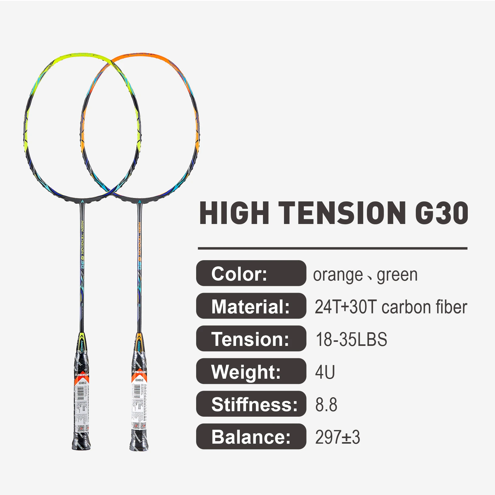 Kawasaki Badminton Racket New Professional HIGH TENSION 35LBS 100% Graphite Badminton Racquet  HIGH TENSION G30 WITH STRUNG