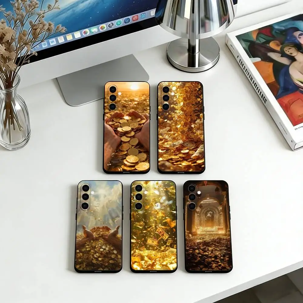 Gold Coins and Cash  Phone Case For Samsung Galaxy A73,A72,A71,A70,A53,A52,A51,Others Soft Black Cover