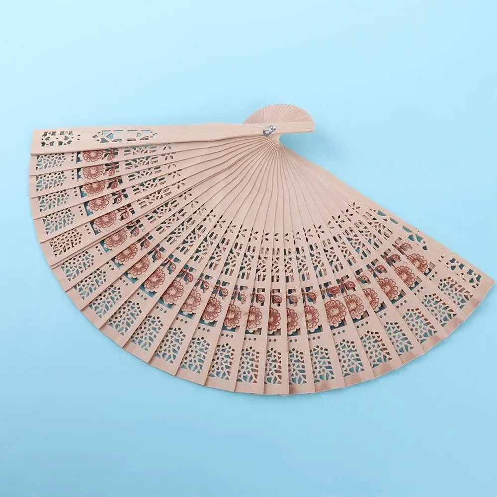 Wood Fan Handle Hand Fan Sandalwood Fan Hand-held Photo Prop Tool Hand Held Flower Fans Hollow Dance Hand Fans Folding Fans