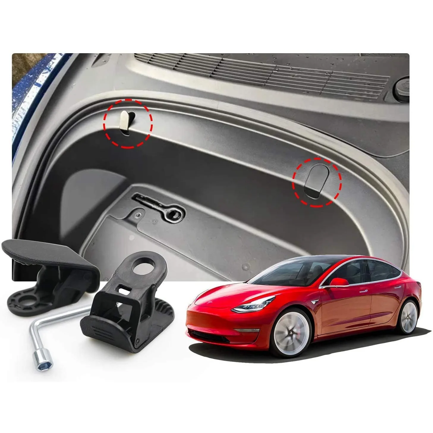 2PCS Bolt Cover Front Hook Holding Clips for Tesla Model 3 with Hooks Clip Bolt Covers Front Trunk Bag Set with Tool