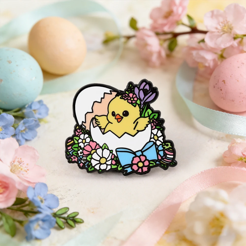 Osterküken-Brut-Emaillierter Anstecker Blumenkranz-Schleifen-Pin Frühlings-Themen-Abzeichen Feiertagsgeschenk Entzückendes Tier-Ei-Accessoire – Detail 8