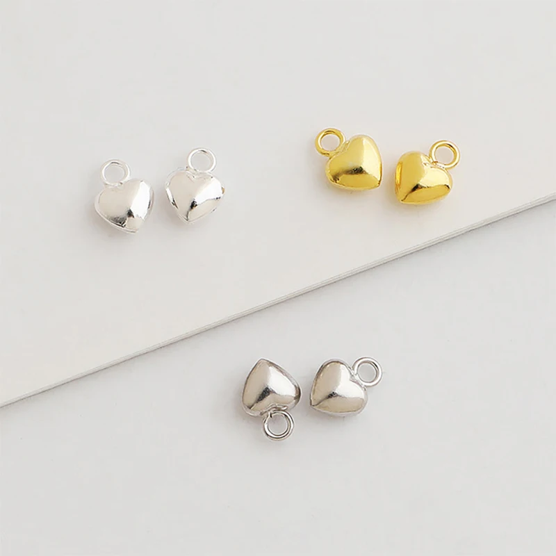 

1pc 925 Sterling Silver Glossy Small Heart Charms 6.7x5mm Hypoallergenic Puncture/Necklace/Bracelets Silver Pendants DIY Jewelry