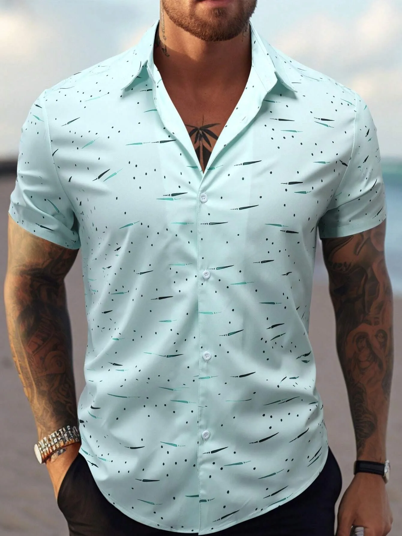 

2026 Summer New Style Men's Short-Sleeved Shirt with 3D Pattern Printing for Street Casual Fashion Comfortable and Soft