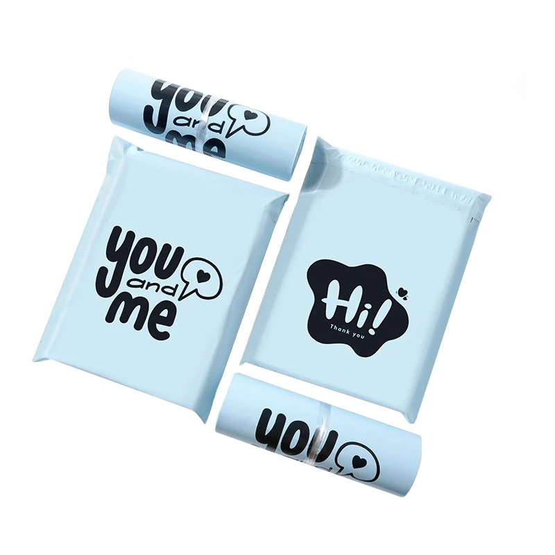 

100Pcs Light Blue Plastic Express Bag you and me Print Courier Bags Clothes/Present Packing Shipping Envelope Business Supplies