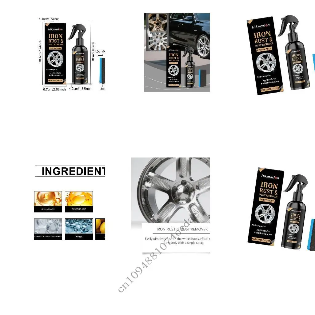 Car Rims Rust Cleaner Sprayer 120Ml Wheel Care with Sponge for Brake Dust Cleanup 