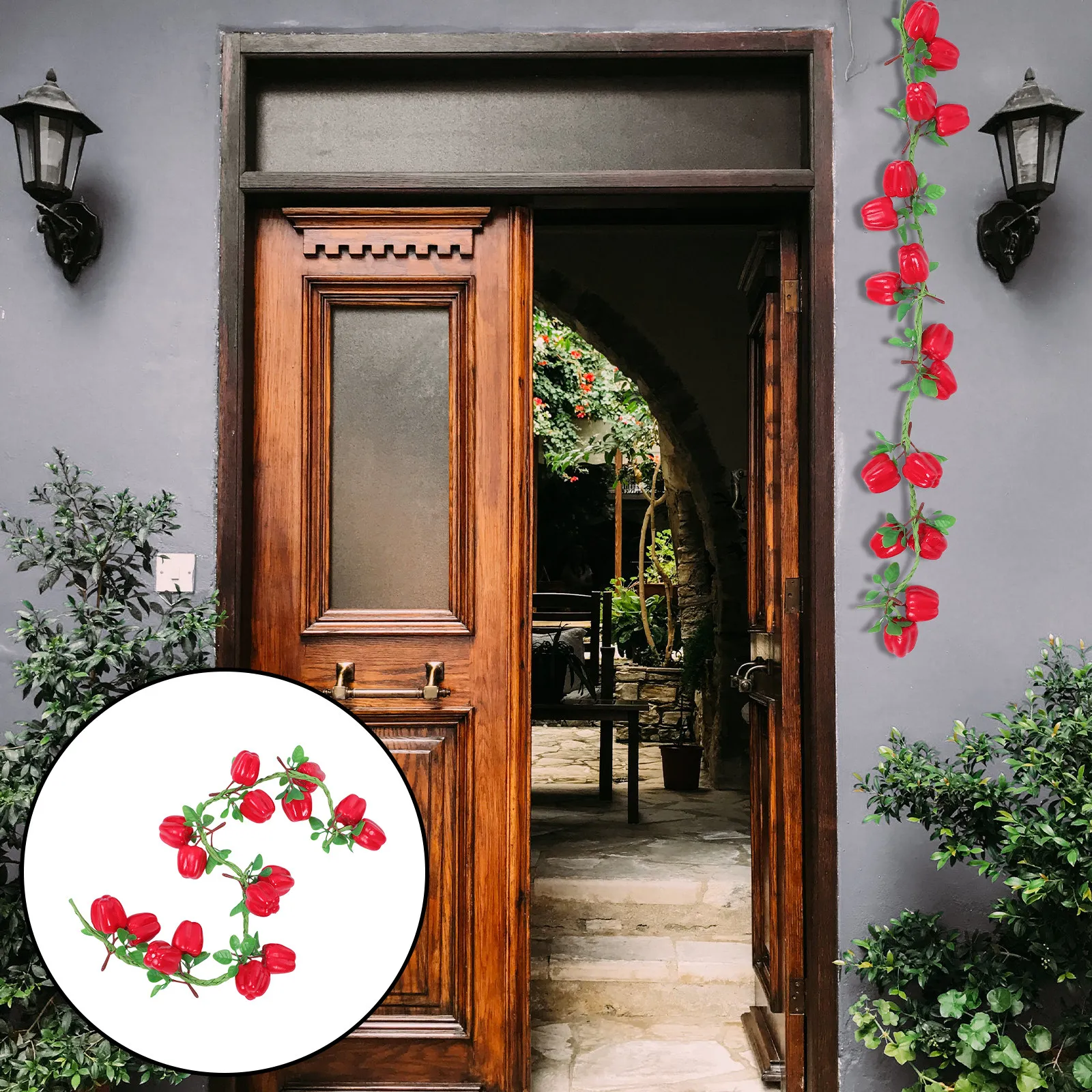 

2Pcs Artificial Pepper String Realistic Red Chili Hanging Kitchen Decor Simulation Vegetable Garland Party Food Props Home