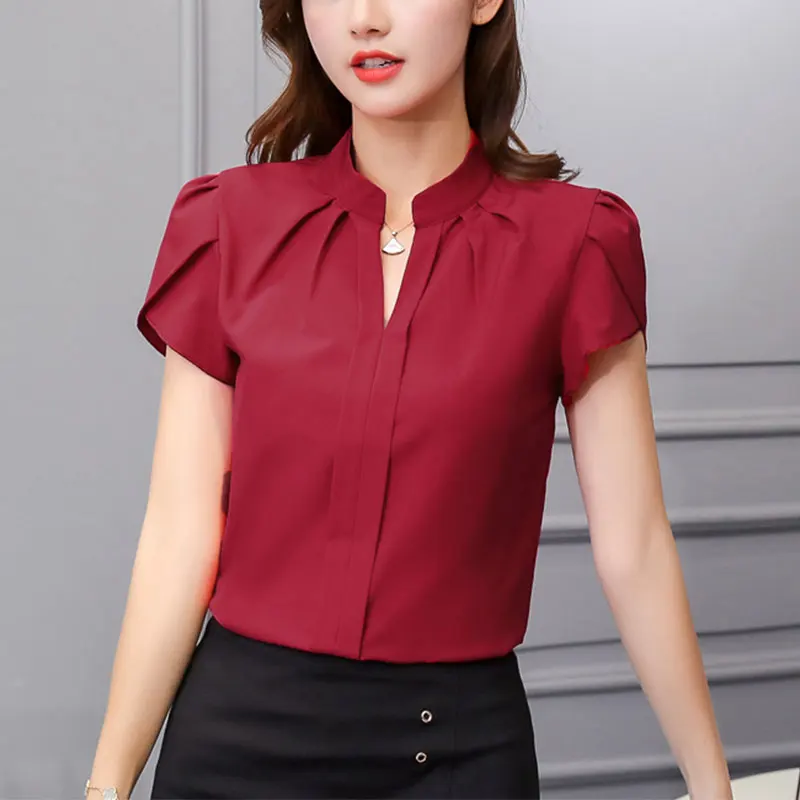 

Women's Korean Chiffon Shirts Loose Tops Casual Simplicity Monochromatic Elegant Temperament All-match Summer Clothes Fashion