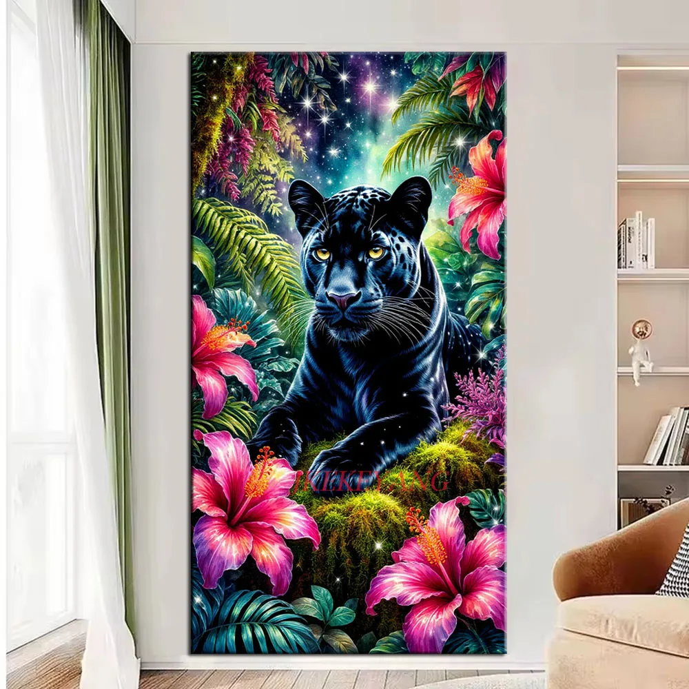 DIY Diamond Painting Black Panther and Flower Picture Cross Stitch Full Drills Diamond Mosaic New Collection Home Decor