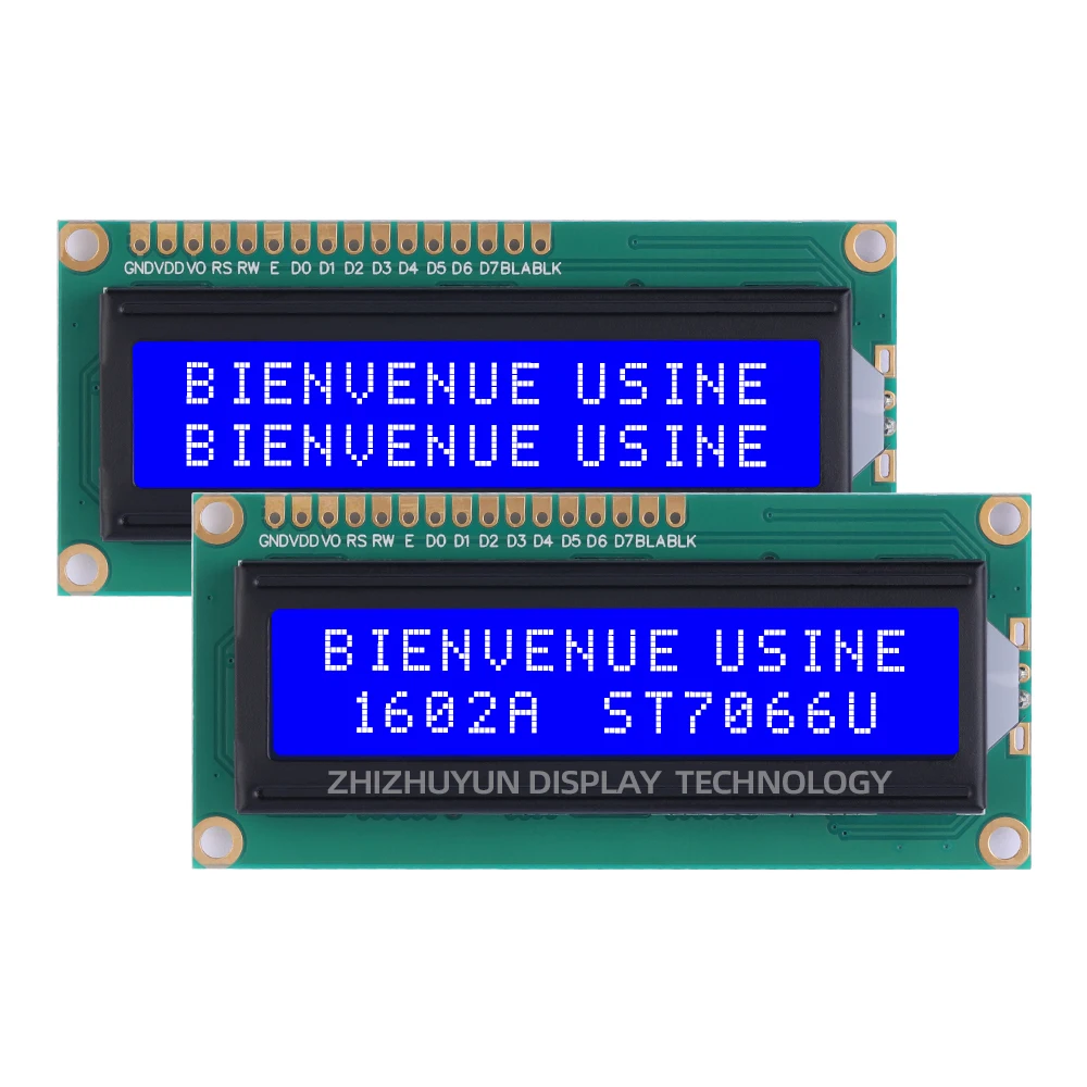 Multi Language 1602A 3.3V European Character LCD Screen Ice Blue 16X2 Dot Matrix Characters 64.5*14.5Mm