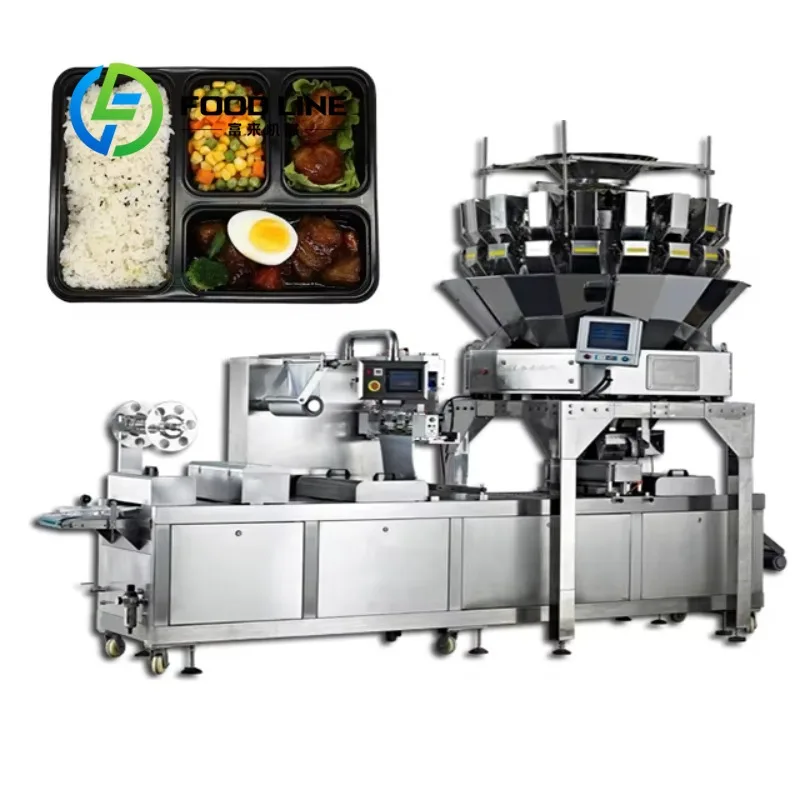 Hot Sale Box Lunch Plastic Tray Packing Sealing Machine Thermoforming Vacuum Ready Meal Packaging Machine customize
