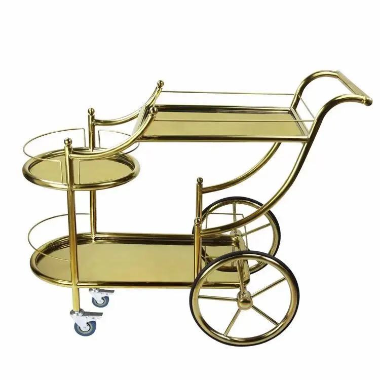 Luxury Gold Silver Metal Serving Trolley Bar Cart Customizable Wine Cart For Hotel Restaurant Wedding Party