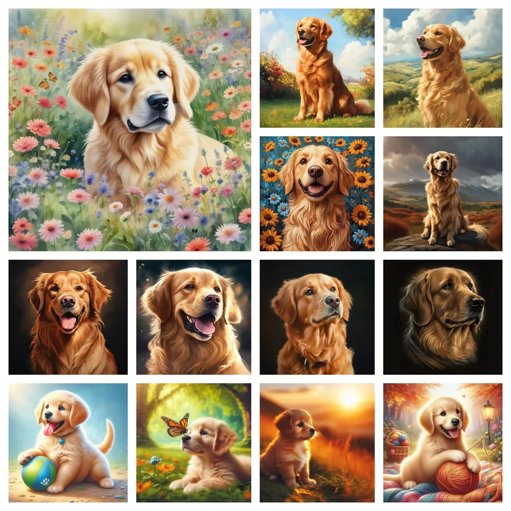 Niedliches Welpen 5D Diamant-Gemälde Golden Retriever Bilder DIY Quadratische Diamant-Stickerei Mosaik Heimdekoration Handarbeit Geschenk