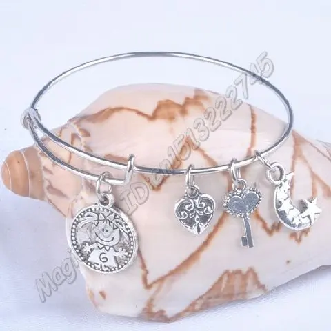 5pcs Gold Color Silver Color Bracelet Wholesales Newest Women Fashion Alloy Charms Adjustable Expandable Wire Bracelets C001