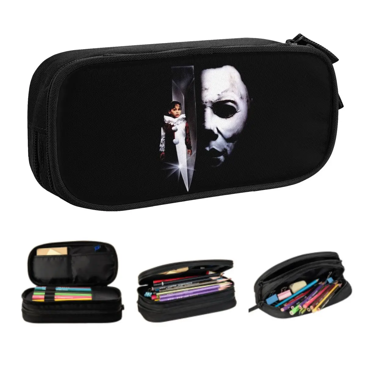 

Custom Cute The Revenge Of Michael Myers Pencil Cases for Halloween Horror Movie Large Storage Pen Box Bag School Accessories