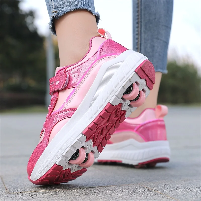 

Kids 4-wheel High-top Roller Shoes Fashion Parkour Sneakers with Wheels Men's Retractable Dual-purpose Speed Skates Sports Shoes