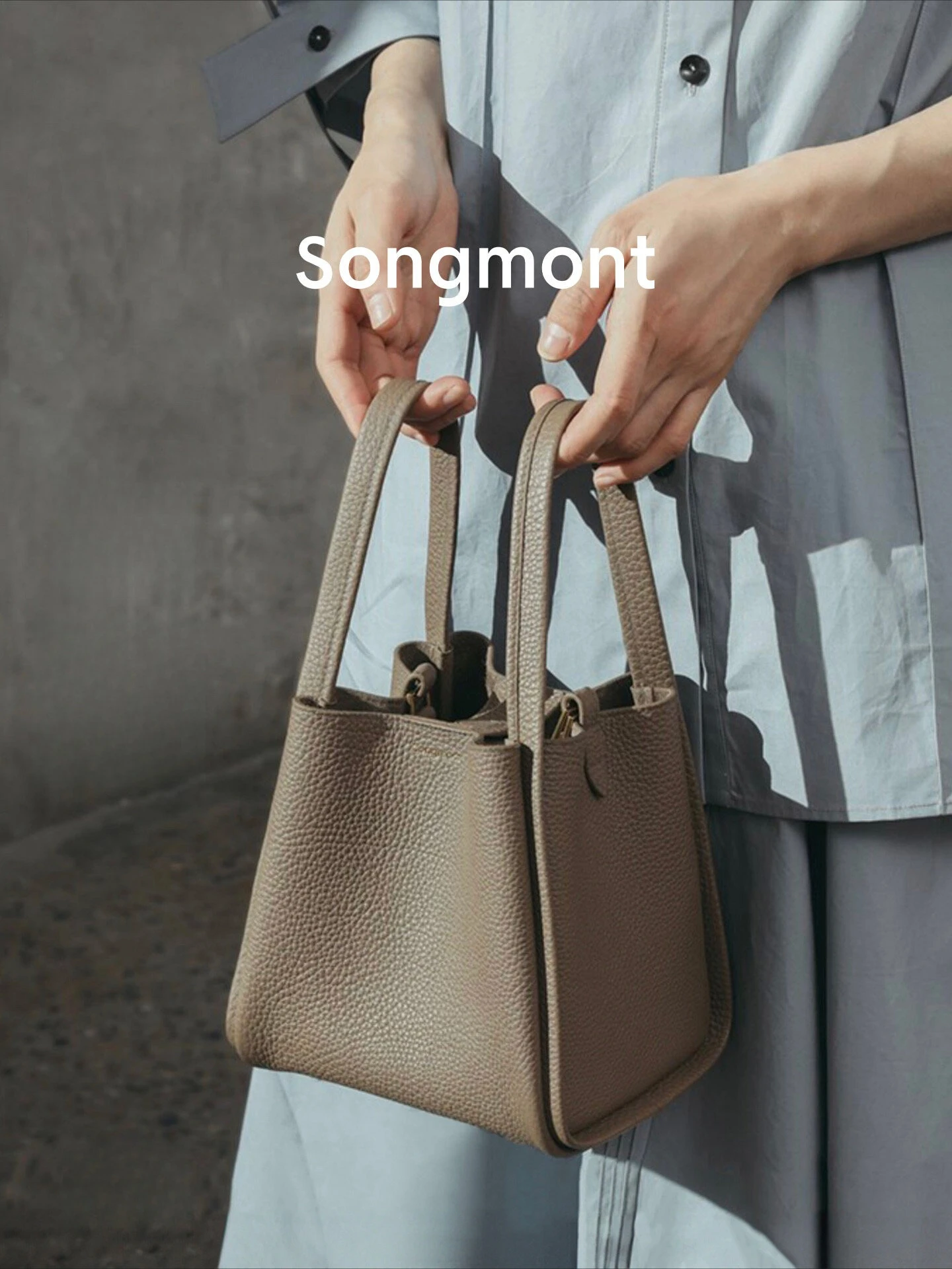 

Songmont Medium Vegetable Basket Designer First Layer Cowhide Large Capacity Premium Commuter Bucket Bag