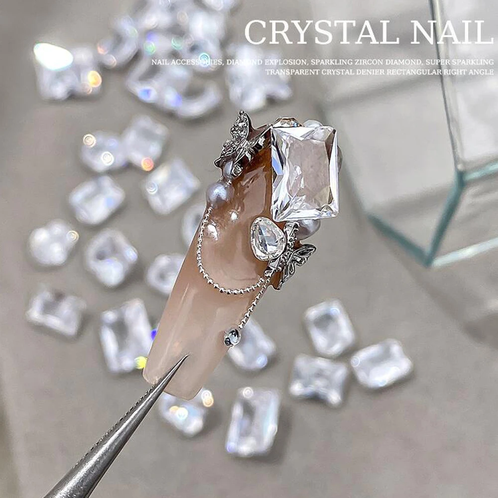 10pcs 3D Clear Rectangle K9 Nail Rhinestones 6*8mm Sparkling Crystal Diamond Nail Charms Glitter Luxury Diamond Nail Art Decor