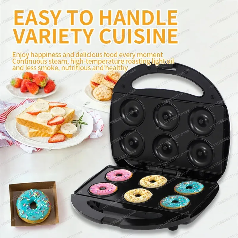 6-Hole Household Donut Maker, Mini Automatic Double-Sided Heating Electric Pancake Maker, Cross-Border Breakfast Appliance