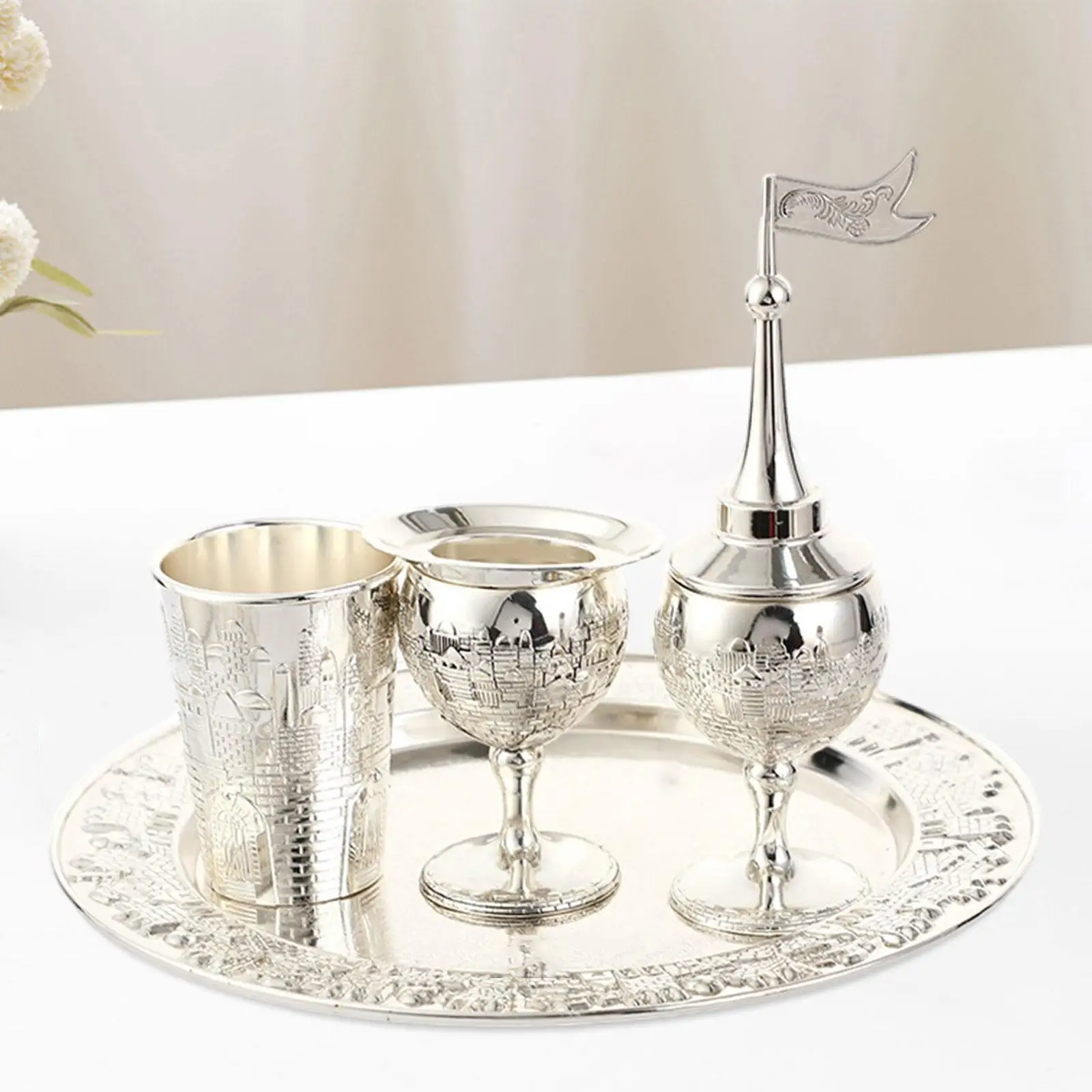 European Styles Wine Pot Set Retro with Wine CupsTray Elegant Party Drinks Cup Light Luxury Home Decor for Holiday Gifts