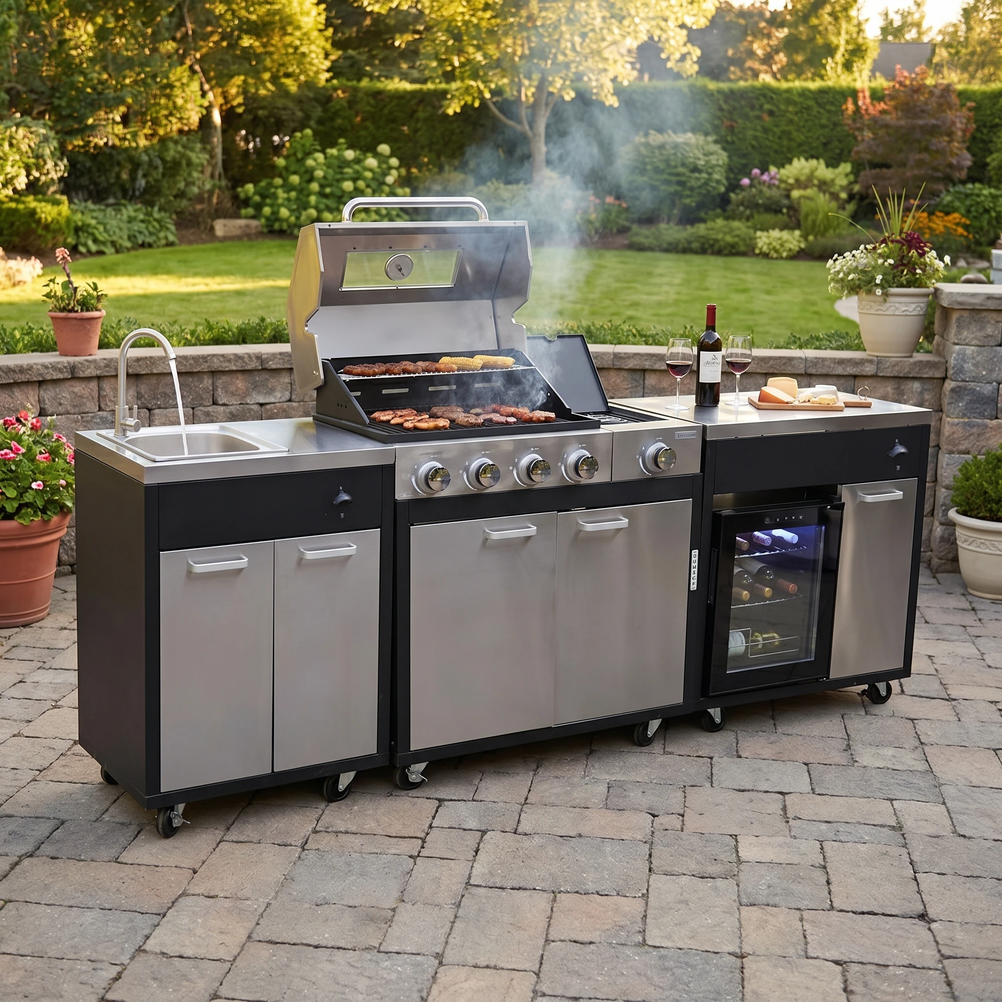 New Customized DIY Modern BBQ All In One Island Grill Outdoor Kitchen Gas Grill Cabinet For Backyard Gatherings