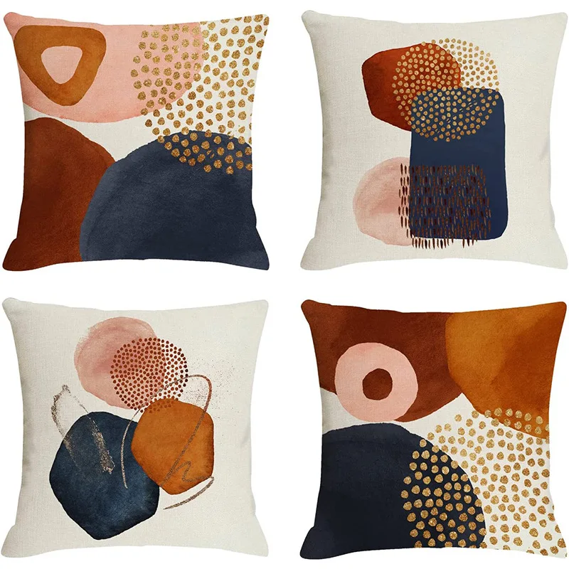 Nordic Abstract Geometric Print Pillowcase Mattress Cover for Home Sofa Car Soft Linen Material Regular Sleeve Short Sleeve