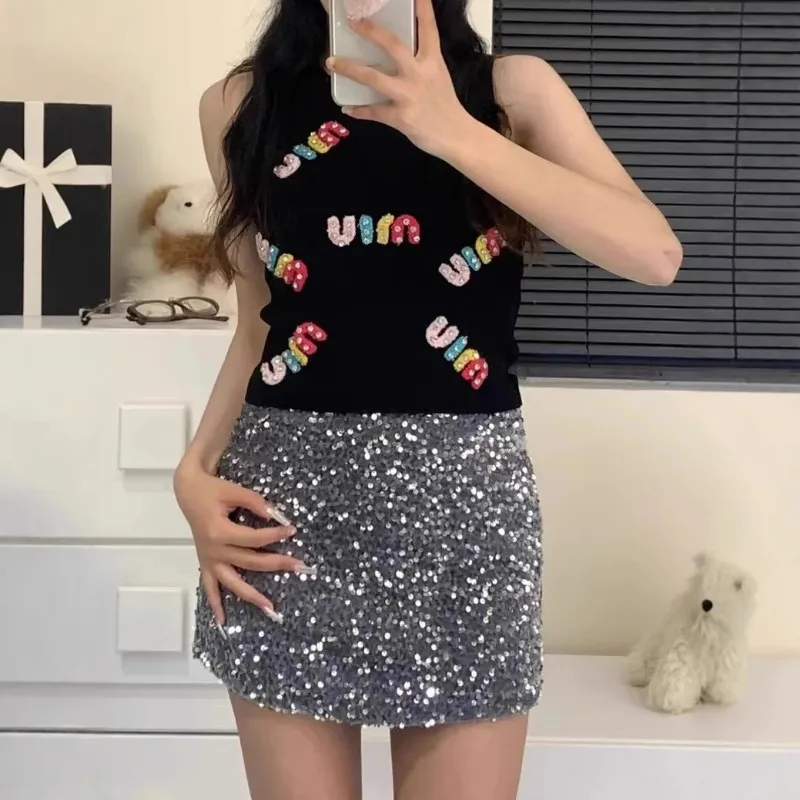 

Вязаный укороченный топ с буквенным принтом Spicy Girl, женский утягивающий жилет без рукавов, новинка 2025 года, внутренняя одежда, модный дизайн